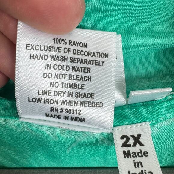 Parsley & Sage Sea Green Embroidered Tank 3/4 Sleeve Open Blouse Set Size 2X - Picture 6 of 6